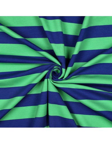 Tissu sweat léger à rayures - Bleu et vert