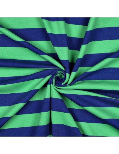 Tissu sweat léger à rayures - Bleu et vert