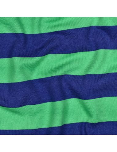 Tissu sweat léger à rayures - Bleu et vert