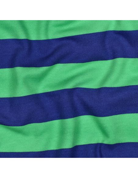 Tissu sweat léger à rayures - Bleu et vert