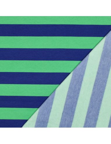 Tissu sweat léger à rayures - Bleu et vert