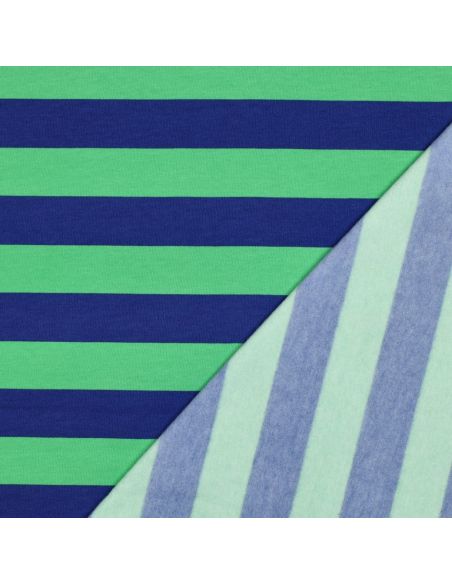 Tissu sweat léger à rayures - Bleu et vert