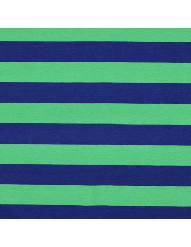 Tissu sweat léger à rayures - Bleu et vert