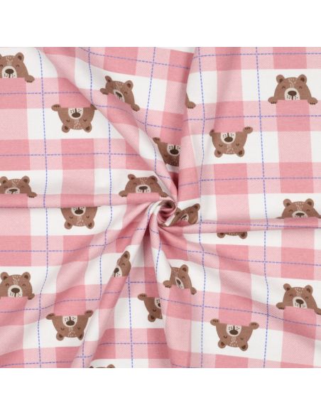 Tissu flanelle petits oursons - Rose clair