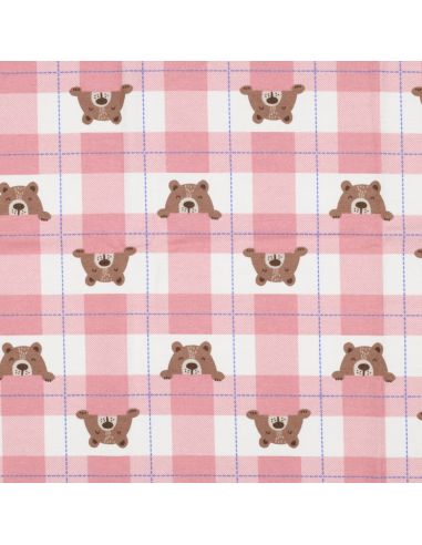Tissu flanelle petits oursons - Rose clair