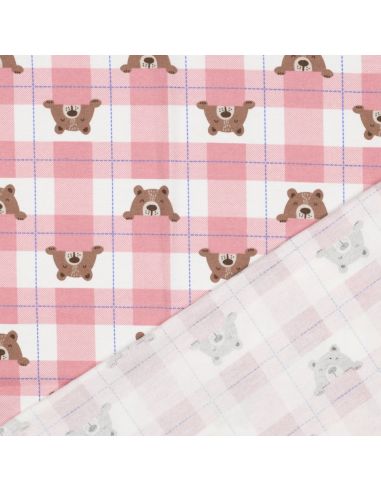 Tissu flanelle petits oursons - Rose clair