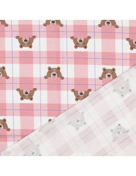 Tissu flanelle petits oursons - Rose clair