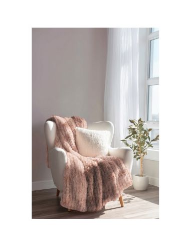 Tissu fausse fourrure rayures - Vieux rose
