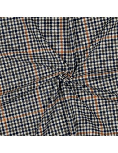 Tissu à carreaux - Écru, bleu et orange