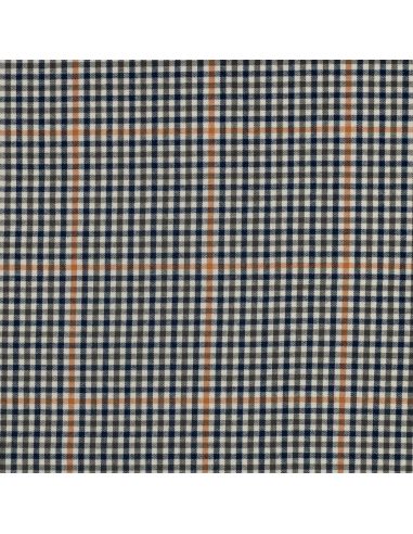 Tissu à carreaux - Écru, bleu et orange