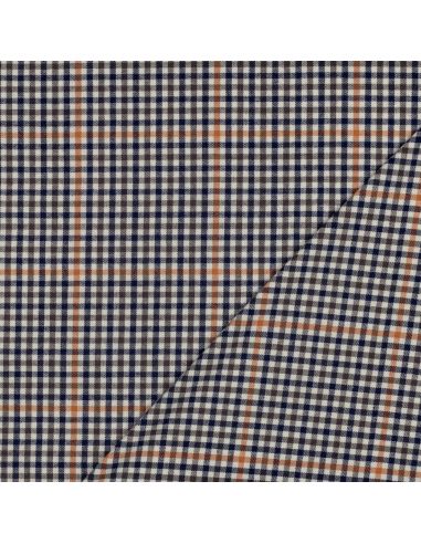 Tissu à carreaux - Écru, bleu et orange