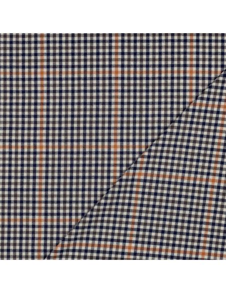 Tissu à carreaux - Écru, bleu et orange