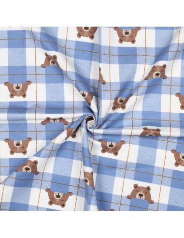 Tissu flanelle petits oursons - Bleu jeans