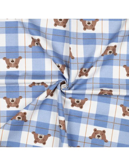Tissu flanelle petits oursons - Bleu jeans