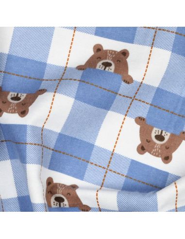 Tissu flanelle petits oursons - Bleu jeans