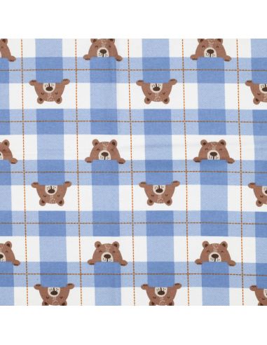 Tissu flanelle petits oursons - Bleu jeans