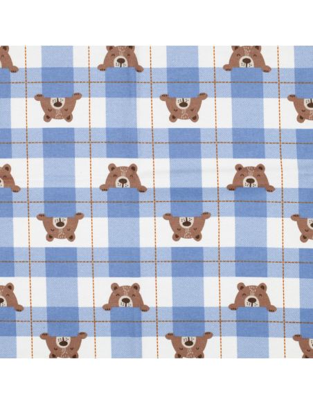 Tissu flanelle petits oursons - Bleu jeans