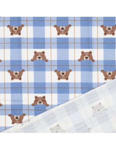 Tissu flanelle petits oursons - Bleu jeans