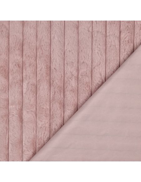 Tissu fausse fourrure rayures - Vieux rose