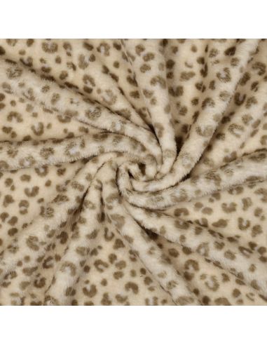 Tissu doudou léopard bicôté - Beige