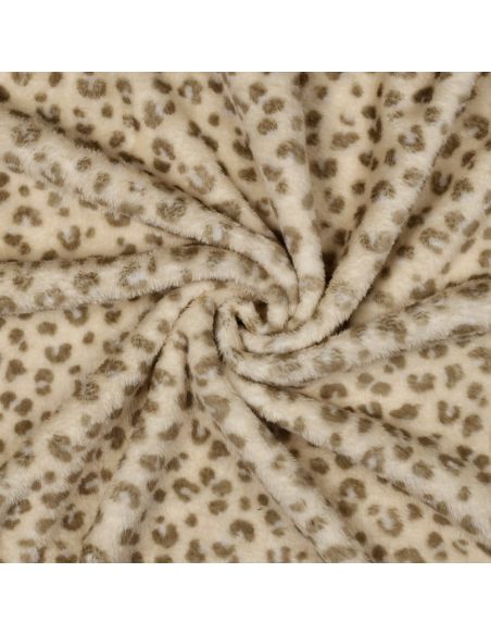 Tissu doudou léopard bicôté - Beige