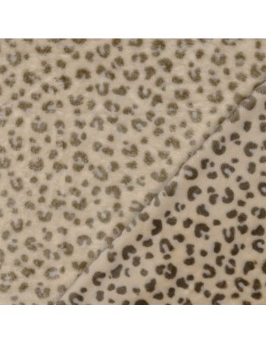 Tissu doudou léopard bicôté - Beige