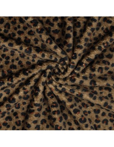 Tissu doudou léopard bicôté - Brun