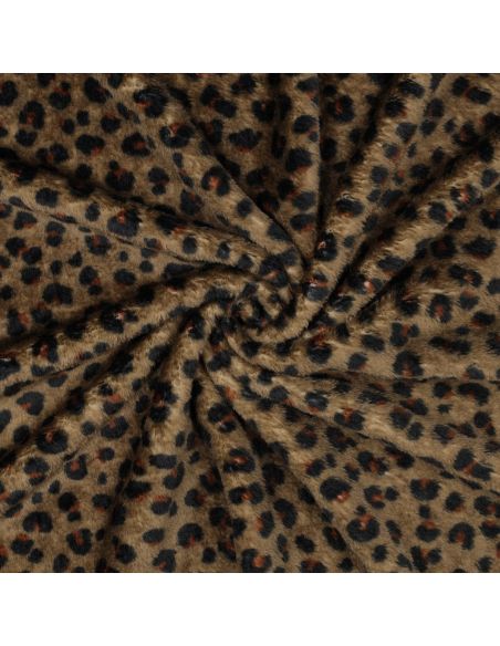 Tissu doudou léopard bicôté - Brun