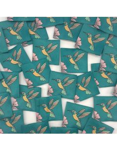 Lot de 5 étiquettes tissées à coudre Colibri - Céladon