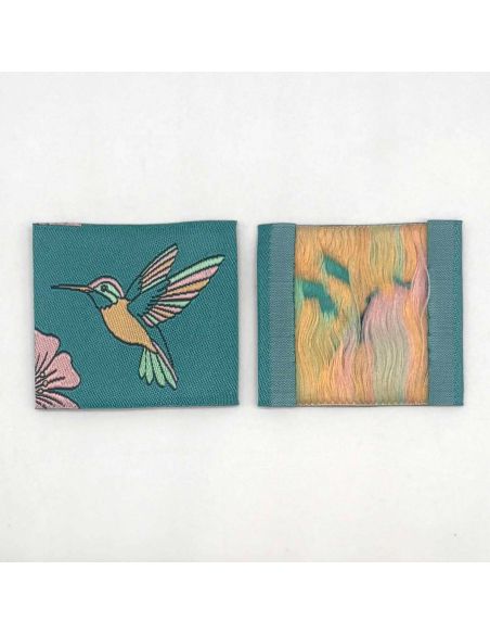 Lot de 5 étiquettes tissées à coudre Colibri - Céladon
