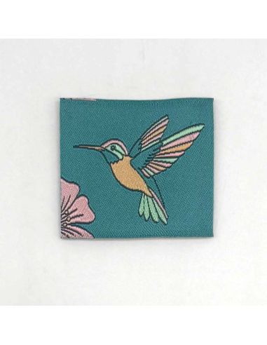 Lot de 5 étiquettes tissées à coudre Colibri - Céladon