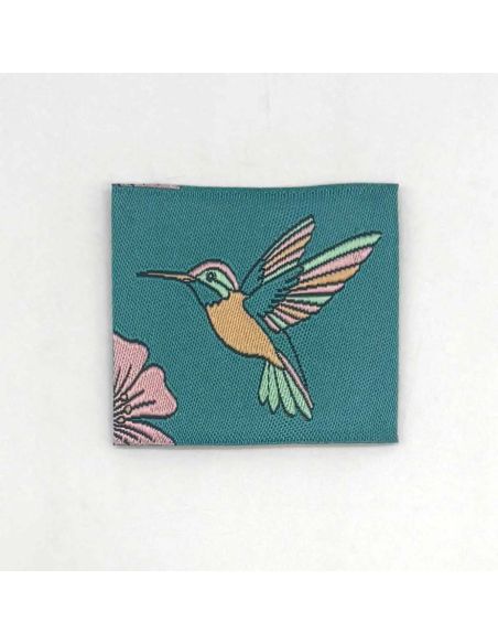 Lot de 5 étiquettes tissées à coudre Colibri - Céladon