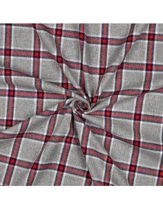 Tissu coton tartan écossais - Gris et rouge
