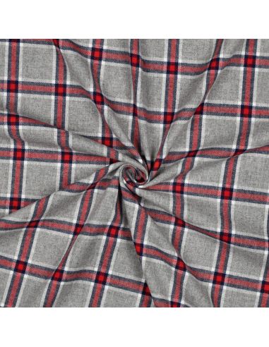 Tissu coton tartan écossais - Gris et rouge