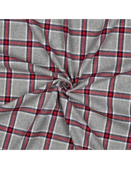 Tissu coton tartan écossais - Gris et rouge
