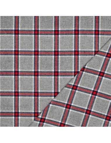 Tissu coton tartan écossais - Gris et rouge