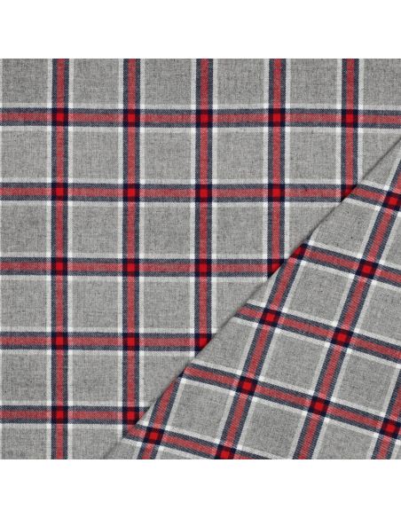 Tissu coton tartan écossais - Gris et rouge
