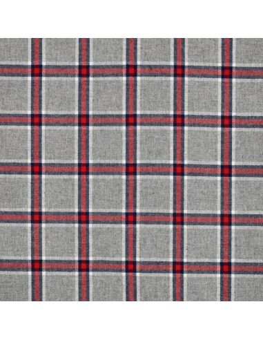 Tissu coton tartan écossais - Gris et rouge