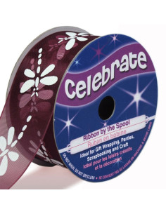 Ruban organza Celebrate libellule prune - 25 mm x 3 m