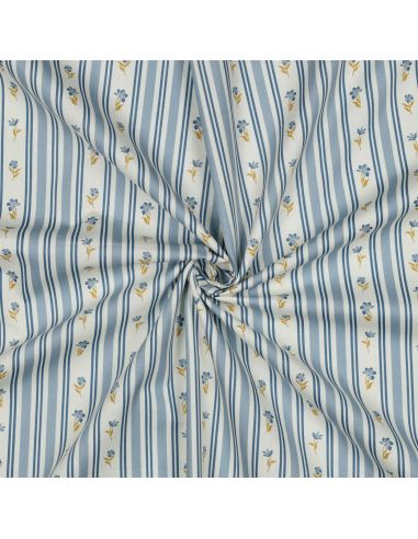 Tissu popeline de coton Flora - Bleu