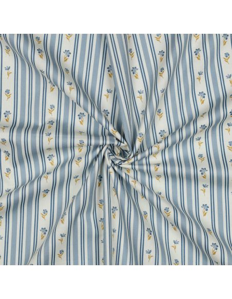 Tissu popeline de coton Flora - Bleu