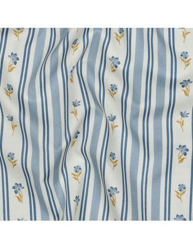 Tissu popeline de coton Flora - Bleu