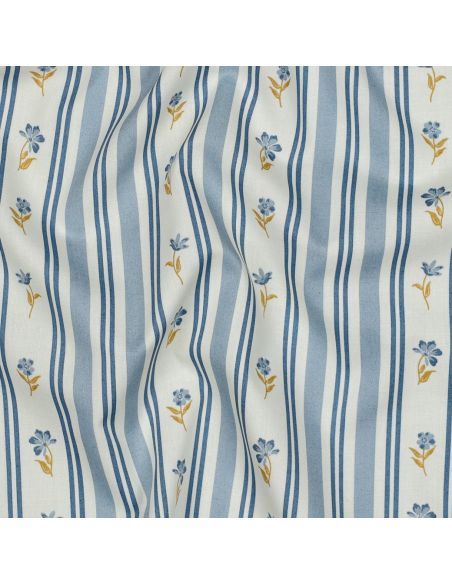 Tissu popeline de coton Flora - Bleu