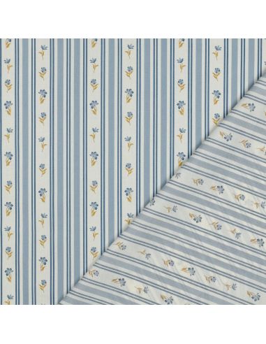 Tissu popeline de coton Flora - Bleu