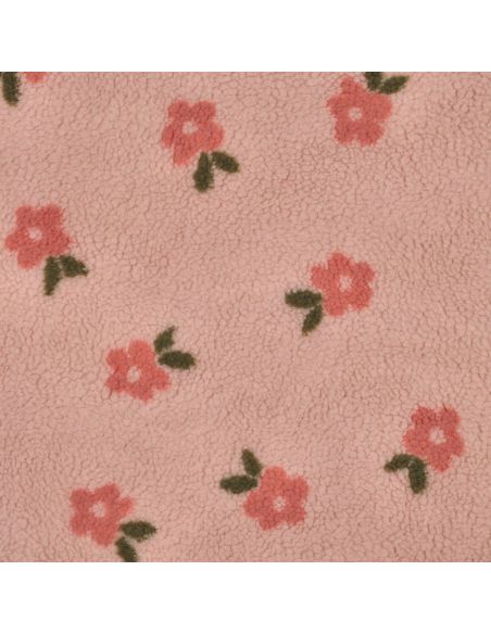 Tissu fourrure Teddy - Fleurs corail fond rose