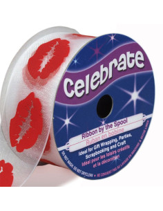 Ruban organza Celebrate lèvres rouges - 25 mm x 3 m