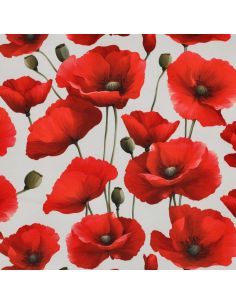 Nappe déperlante coquelicots - Rouge sur fond blanc