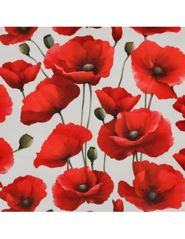 Nappe déperlante coquelicots - Rouge sur fond blanc
