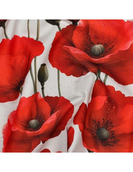 Nappe déperlante coquelicots - Rouge sur fond blanc