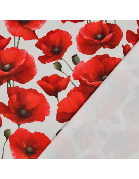 Nappe déperlante coquelicots - Rouge sur fond blanc